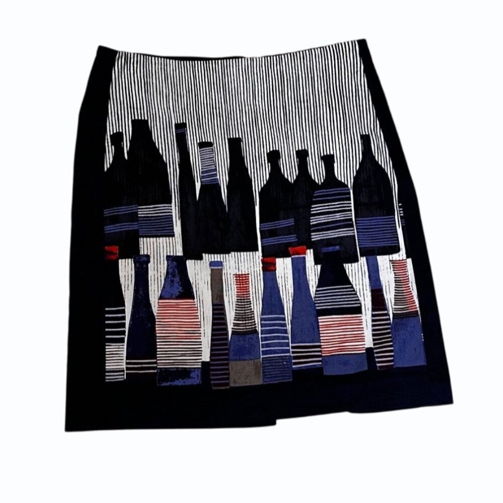 Nic+Zoe Women's Women's Skirt Size 8 Artsy Abstract Bottle Print w/ Back‎ Zipper